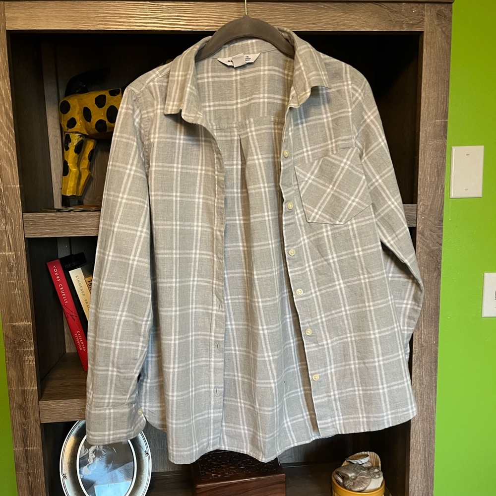 Gray and White Plaid Button Down Shirt